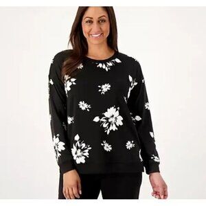 Cuddl Duds Lightweight Comfort Printed Pullover Black Floral Small A571634
